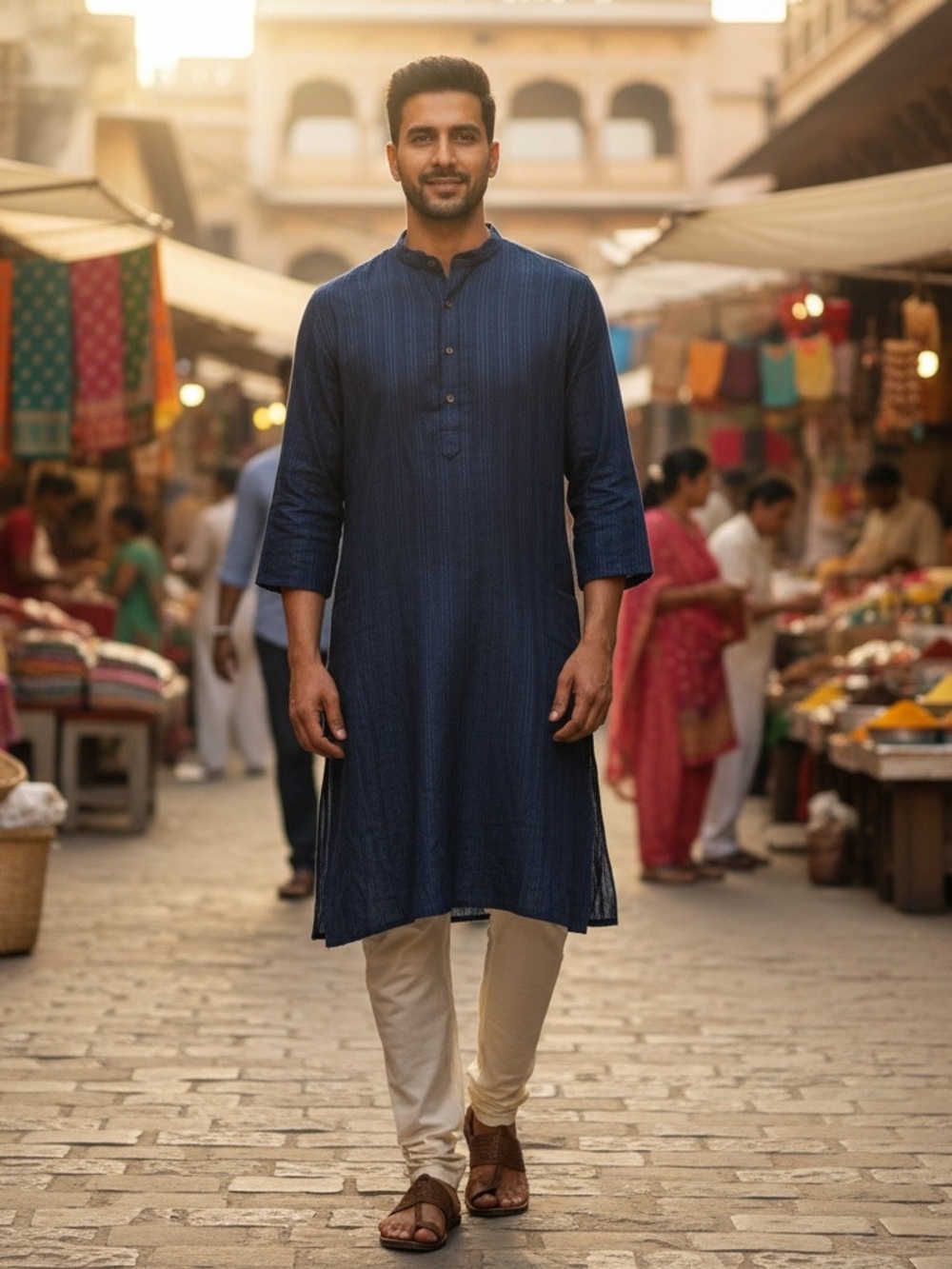 • FabIndia • Men's Navy Straight Kurta Shirt Small